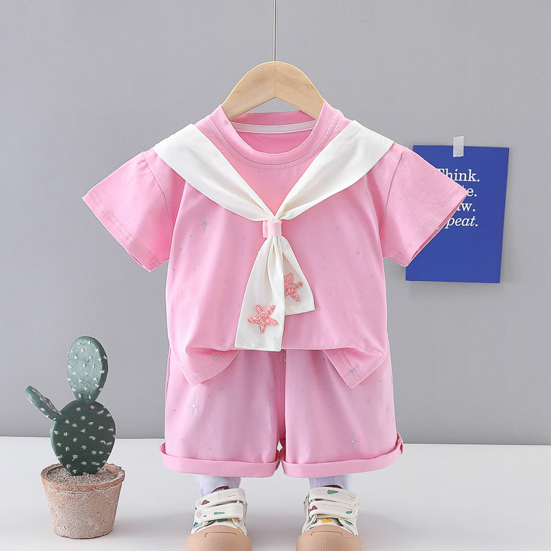 Children's Summer Navy Uniform Baby Thin Two Piece Set