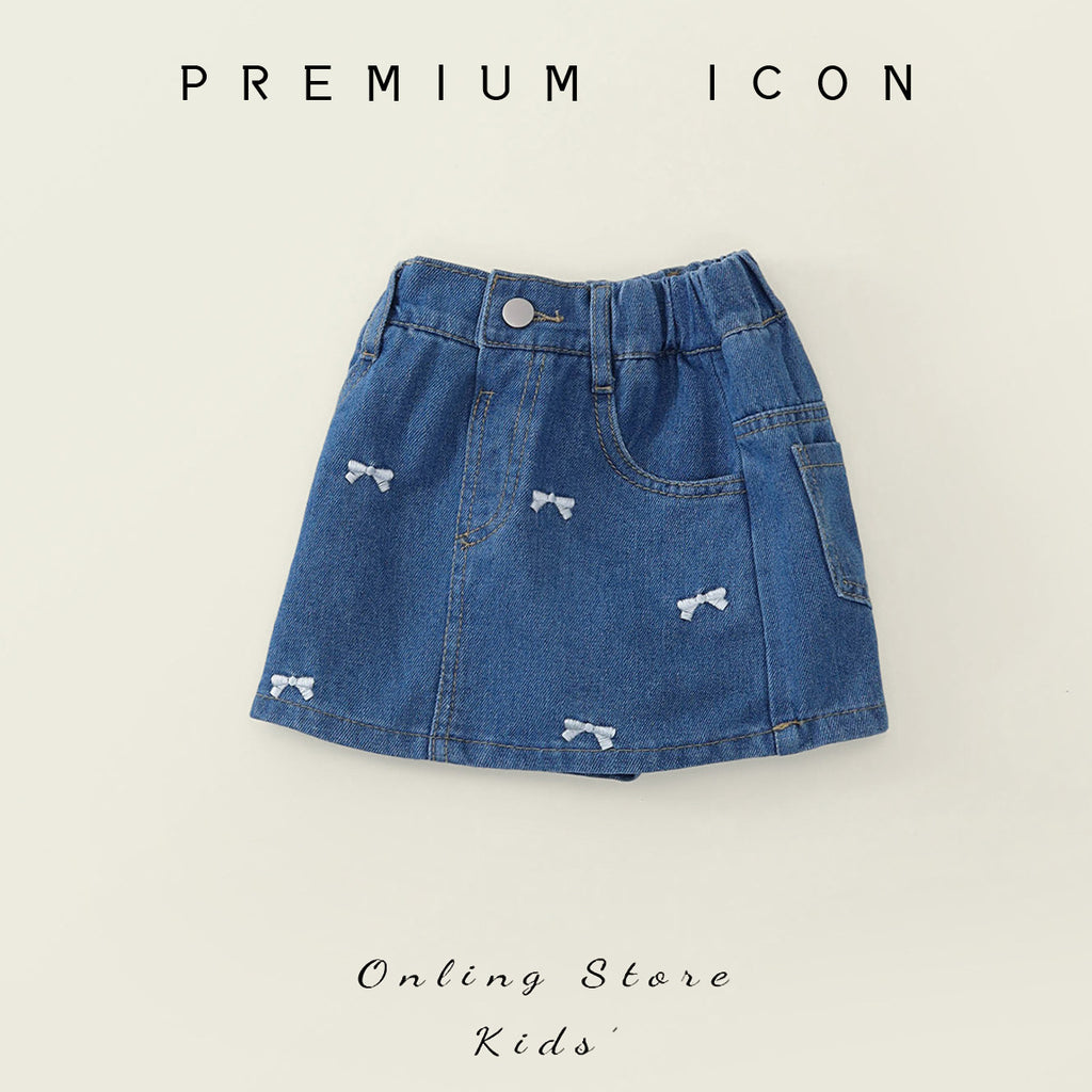Girls' Short Pants  Outfit New Style Children's Denim Bow Skirt Pants
