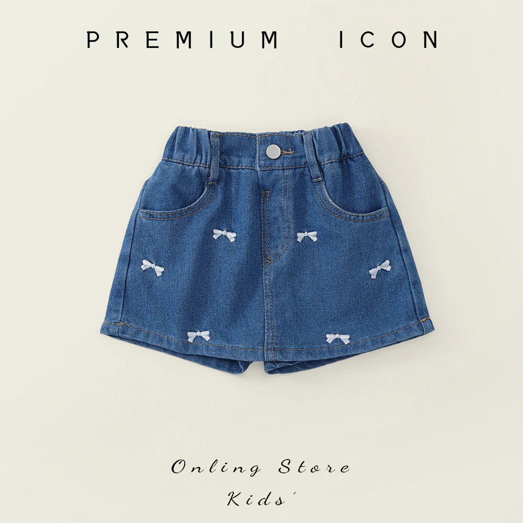 Girls' Short Pants  Outfit New Style Children's Denim Bow Skirt Pants