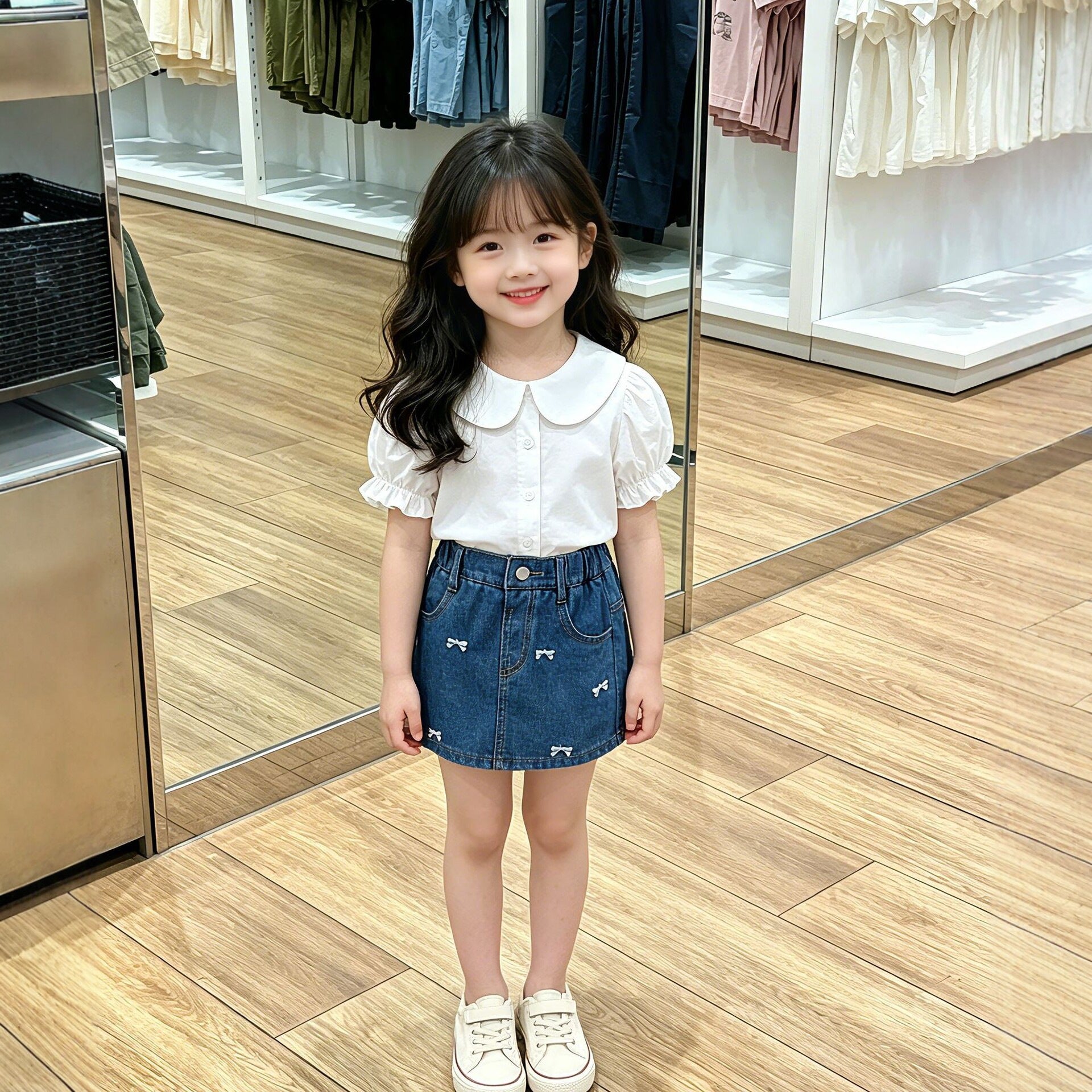 Girls' Short Pants  Outfit New Style Children's Denim Bow Skirt Pants