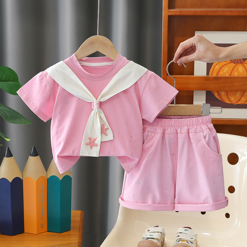 Children's Summer Navy Uniform Baby Thin Two Piece Set