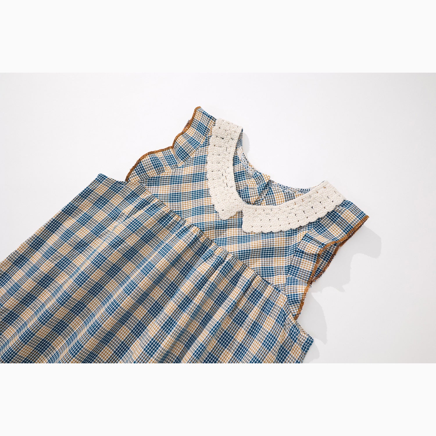 Girly Checkered Dress for Girls Sleeveless Backless Style Mid-Calf Length Casual Dress