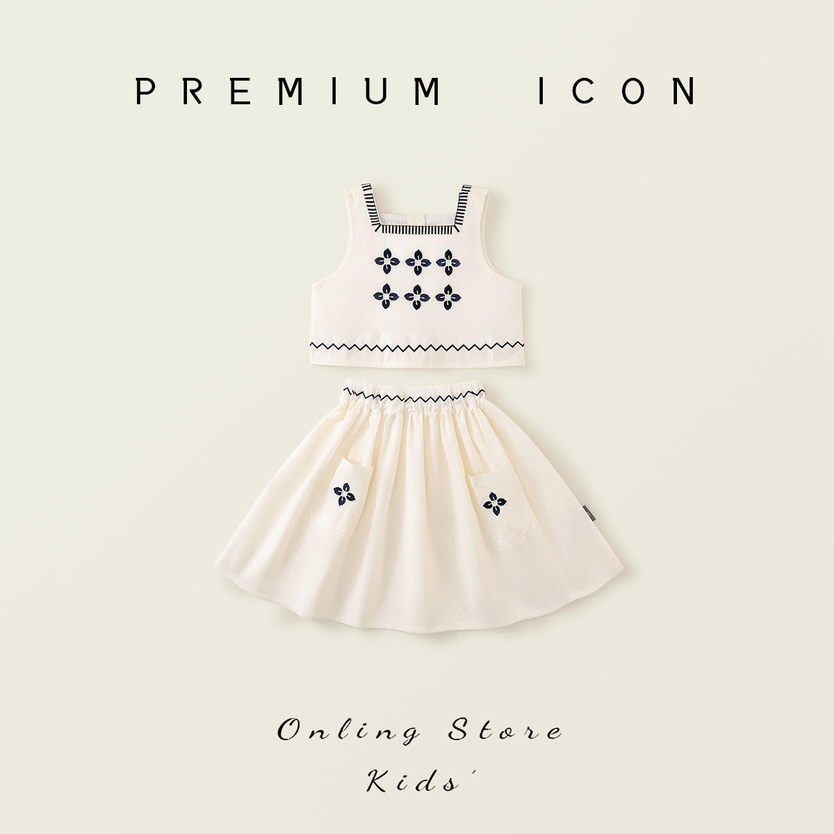 Forest Style  Set for Girls,Sleeveless Top and Skirt Two-Piece Set