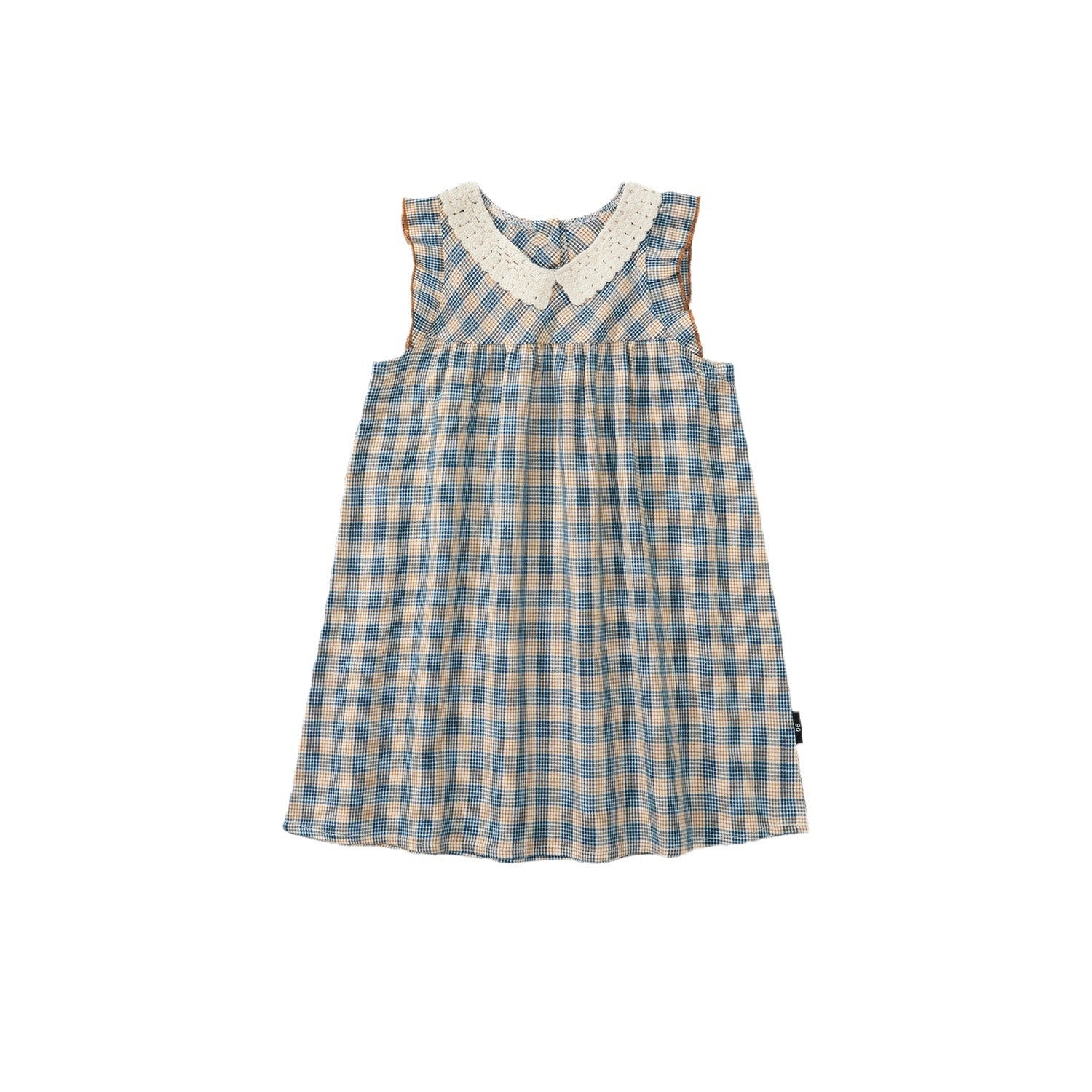 Girly Checkered Dress for Girls Sleeveless Backless Style Mid-Calf Length Casual Dress