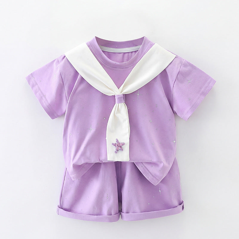 Children's Summer Navy Uniform Baby Thin Two Piece Set