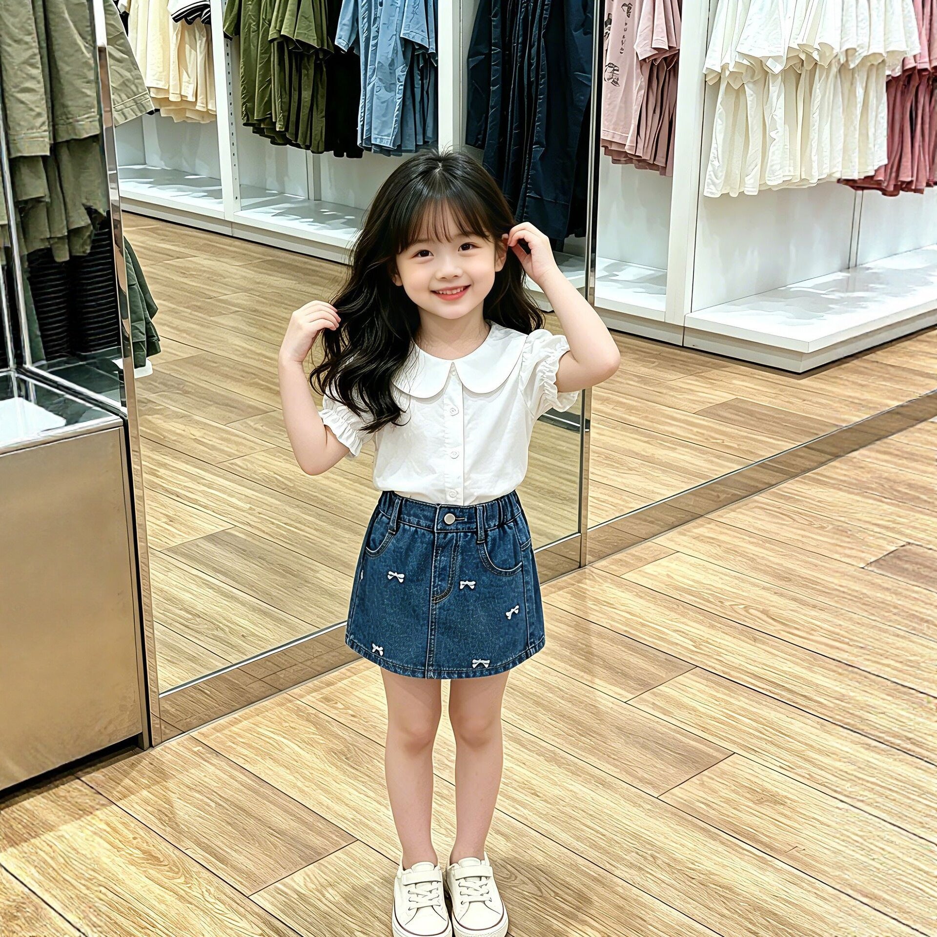 Girls' Short Pants  Outfit New Style Children's Denim Bow Skirt Pants