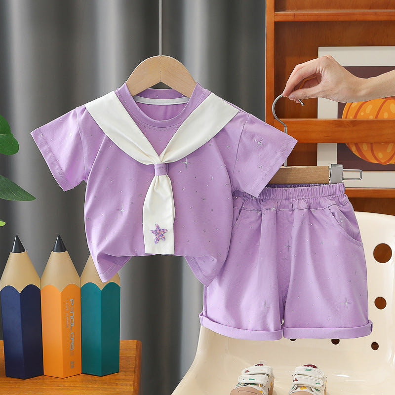 Children's Summer Navy Uniform Baby Thin Two Piece Set