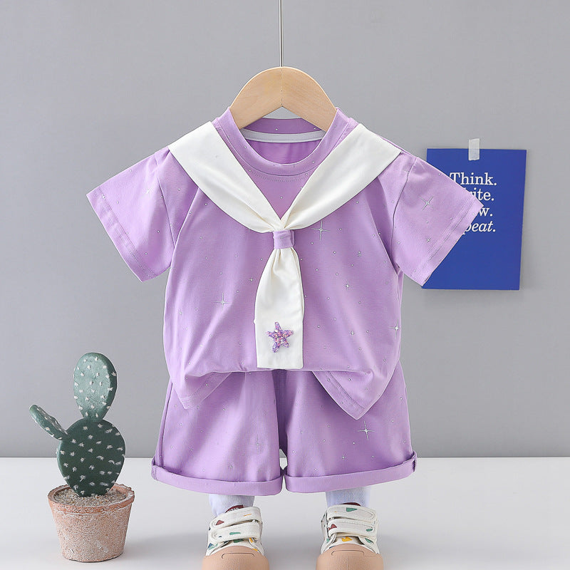 Children's Summer Navy Uniform Baby Thin Two Piece Set