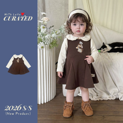 Bear Embroidery Overalls Dress Two-Piece Set  Clothing Outfit