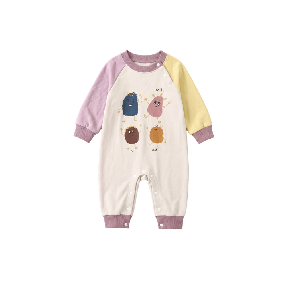 Long Sleeve Romper Color-blocked Boy Baby Cartoon Print Bodysuit Newborn Outerwear One-piece Clothing
