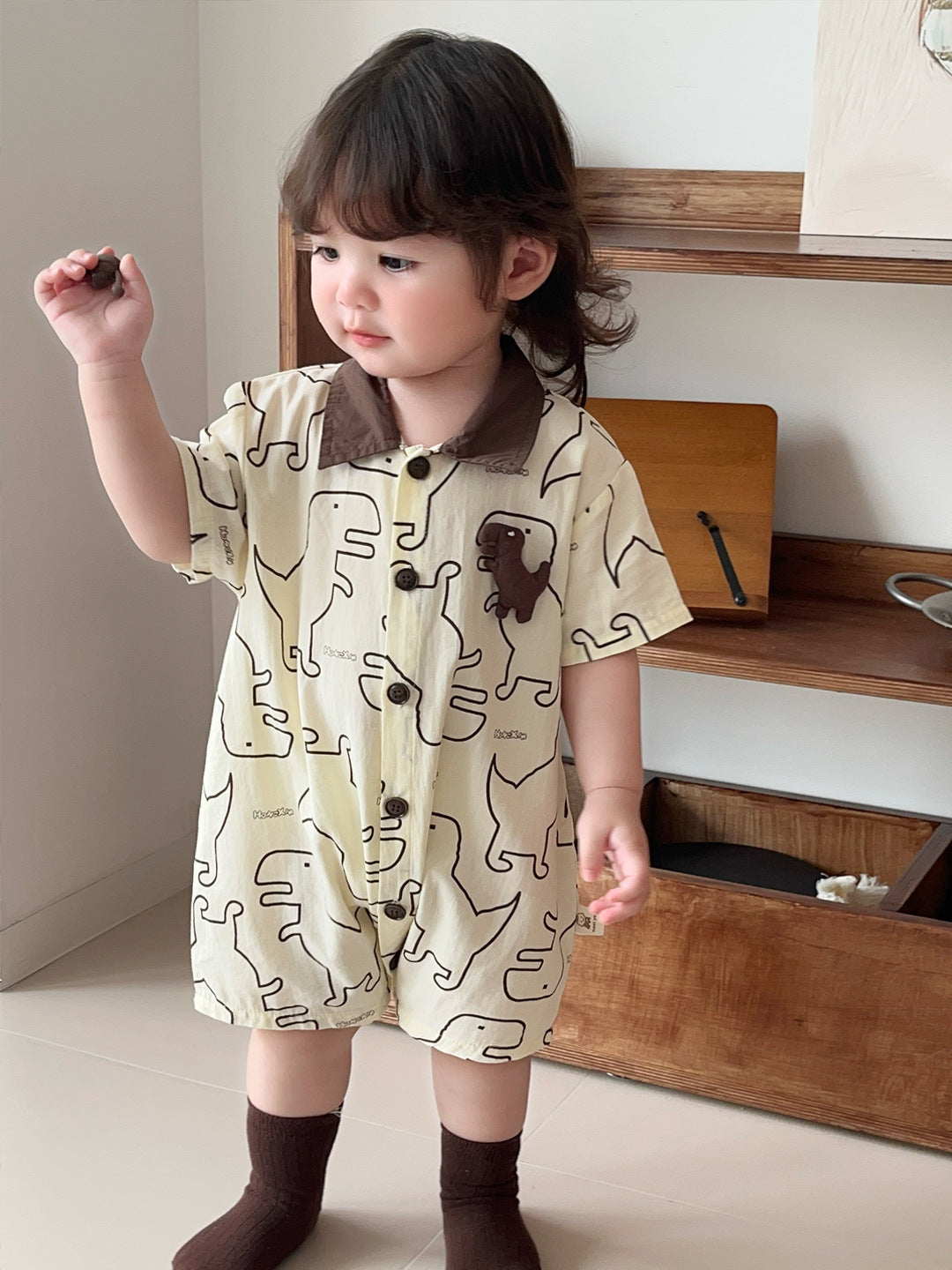 Pure Cotton Romper Baby BoyDinosaur Print Short Sleeve Shirt Bodysuit Outing Crawler Suit