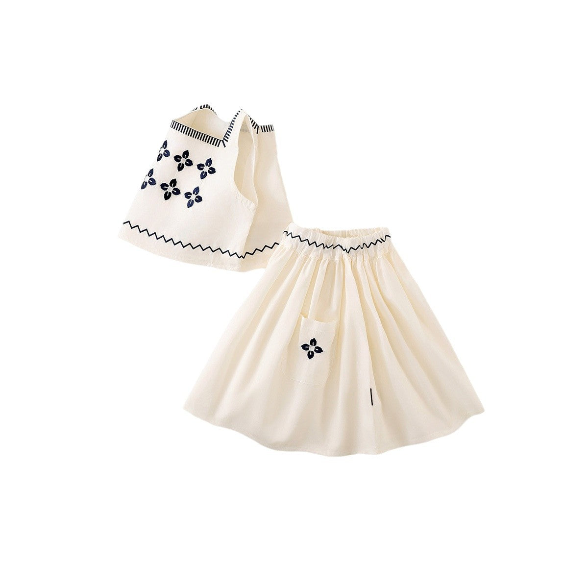 Forest Style  Set for Girls,Sleeveless Top and Skirt Two-Piece Set
