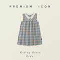 Girly Checkered Dress for Girls Sleeveless Backless Style Mid-Calf Length Casual Dress