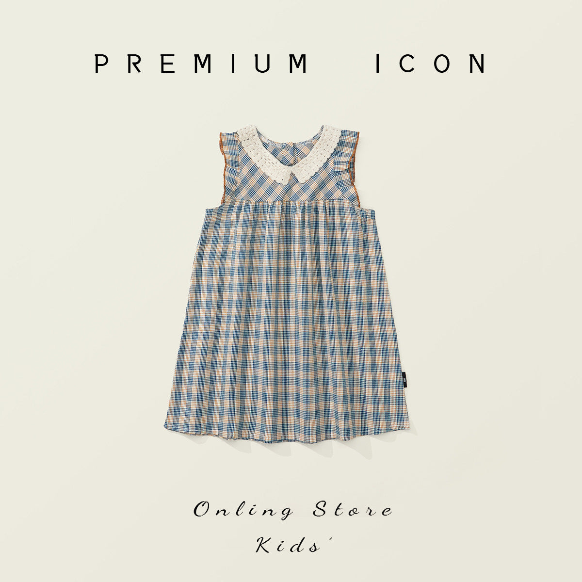Girly Checkered Dress for Girls Sleeveless Backless Style Mid-Calf Length Casual Dress