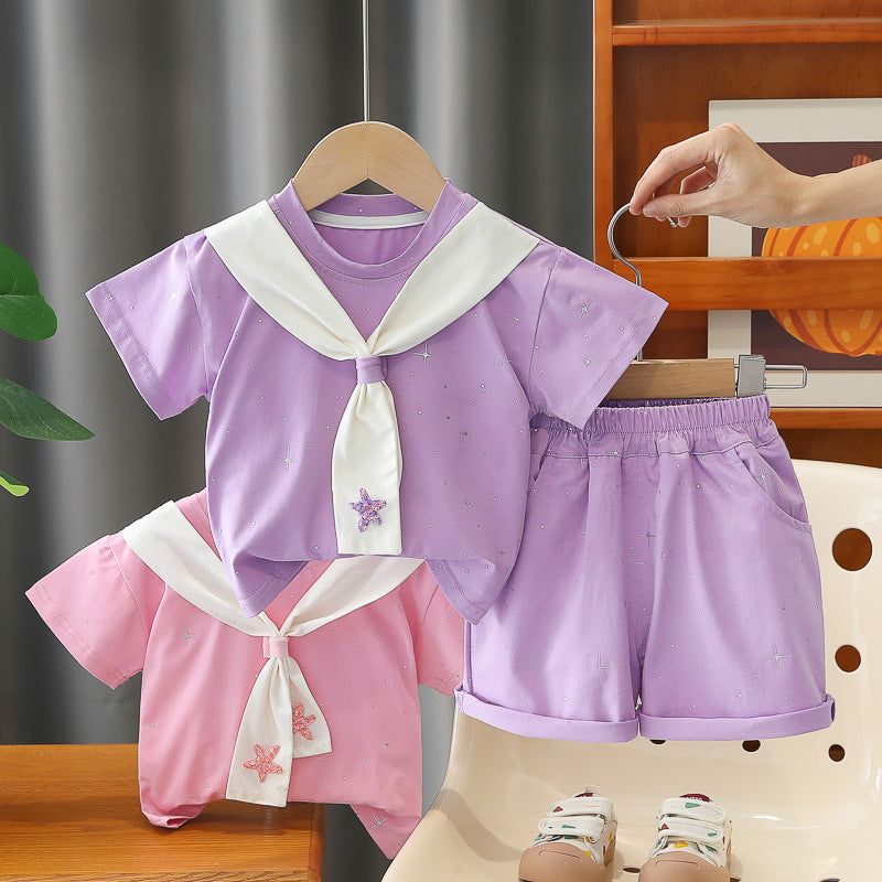 Children's Summer Navy Uniform Baby Thin Two Piece Set