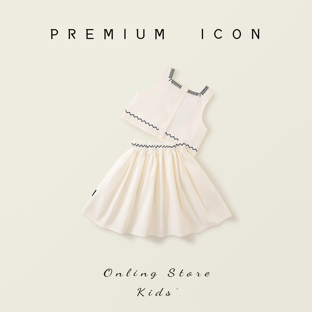Forest Style  Set for Girls,Sleeveless Top and Skirt Two-Piece Set