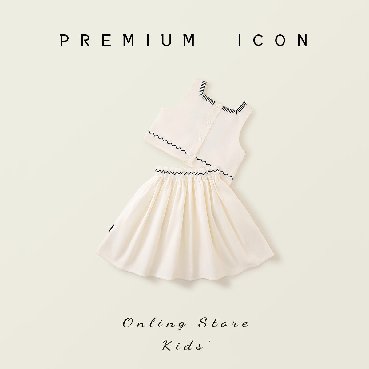 Forest Style  Set for Girls,Sleeveless Top and Skirt Two-Piece Set