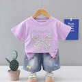 Two piece set of children's summer sequined short sleeved thin clothing for girls