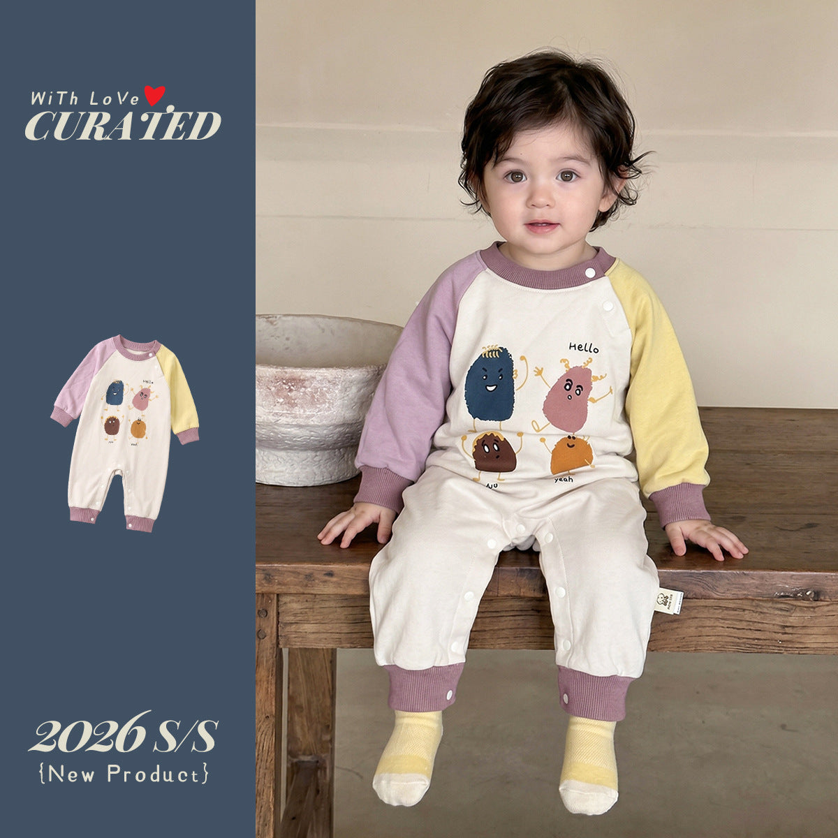 Long Sleeve Romper Color-blocked Boy Baby Cartoon Print Bodysuit Newborn Outerwear One-piece Clothing